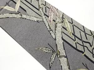 竹笹に鹿の子模様織出し袋帯